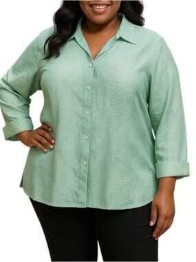 Scott Taylor Plus Size XL Top Button-Up Mint Green Textured Long Sleeve Collared